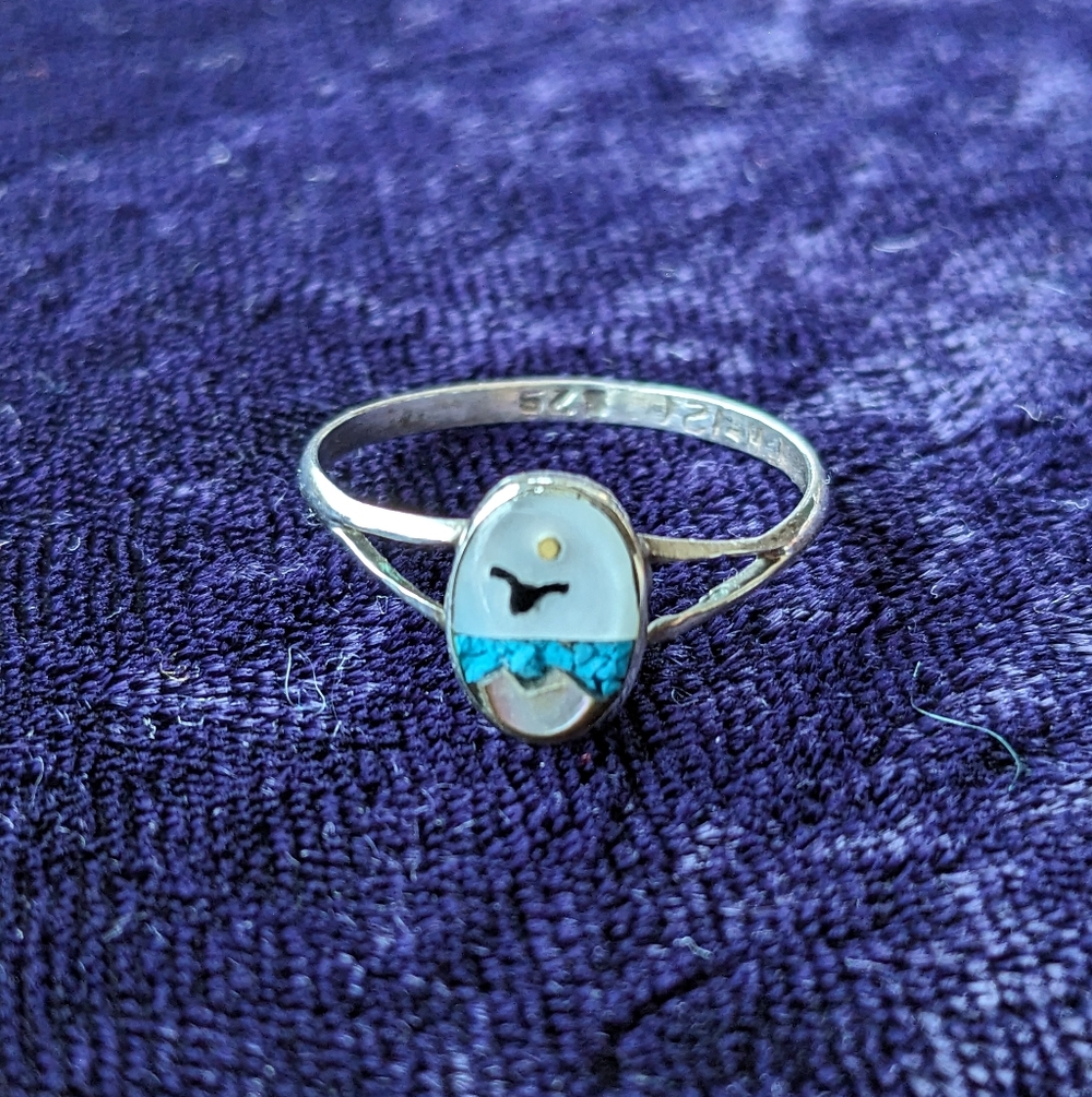 Vintage 925 Sterling Silver Indigenous Zuni Ring With 14K Gold Accent
